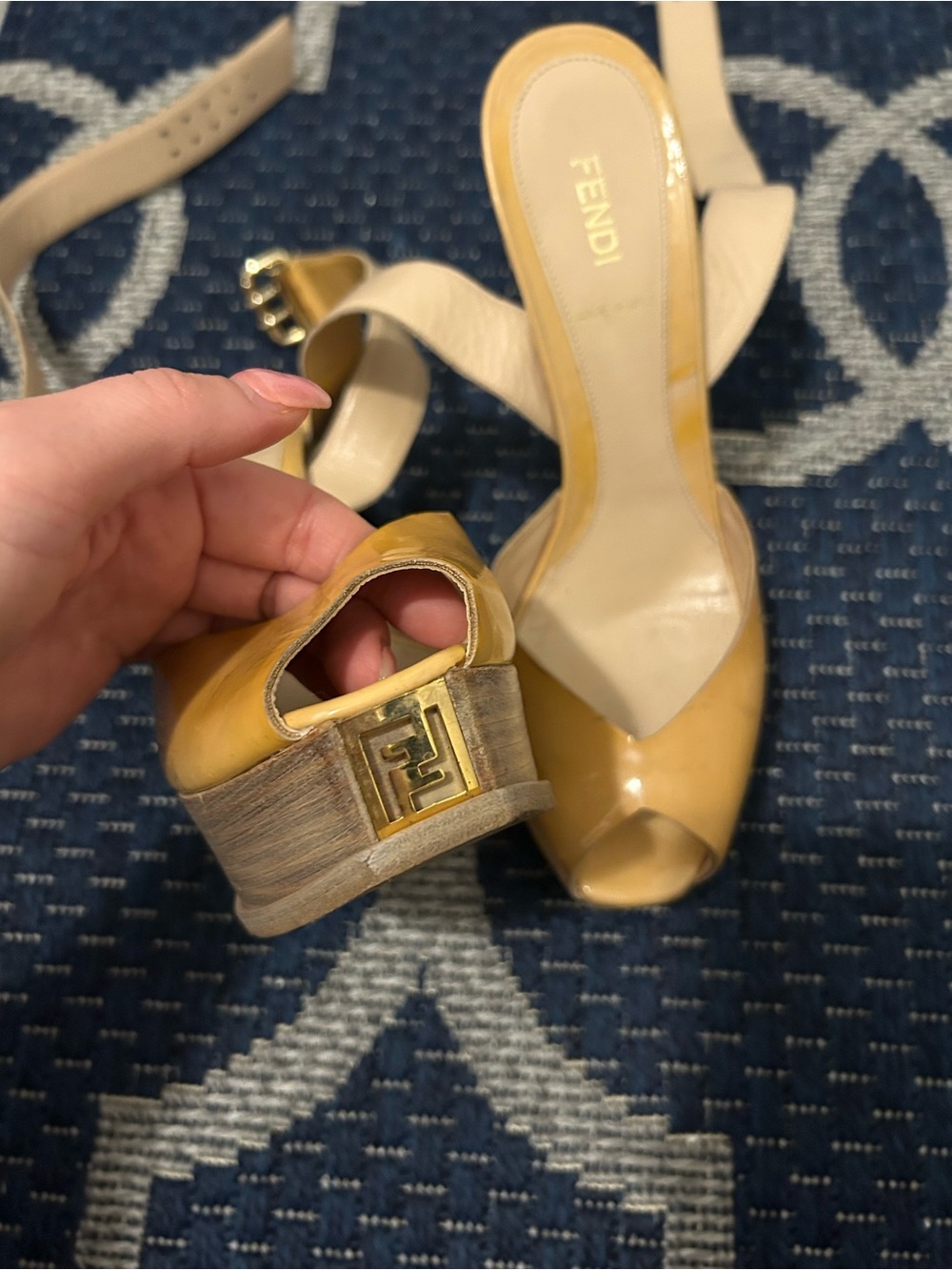 Fendi Yellow Patent Leather Peep-Toe Slingback Heels - Picture 2 of 5